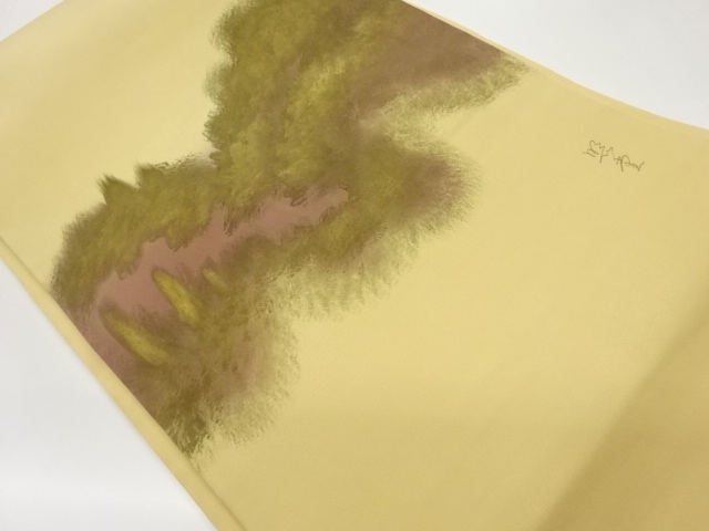 作家物　手描き金彩木々模様名古屋帯